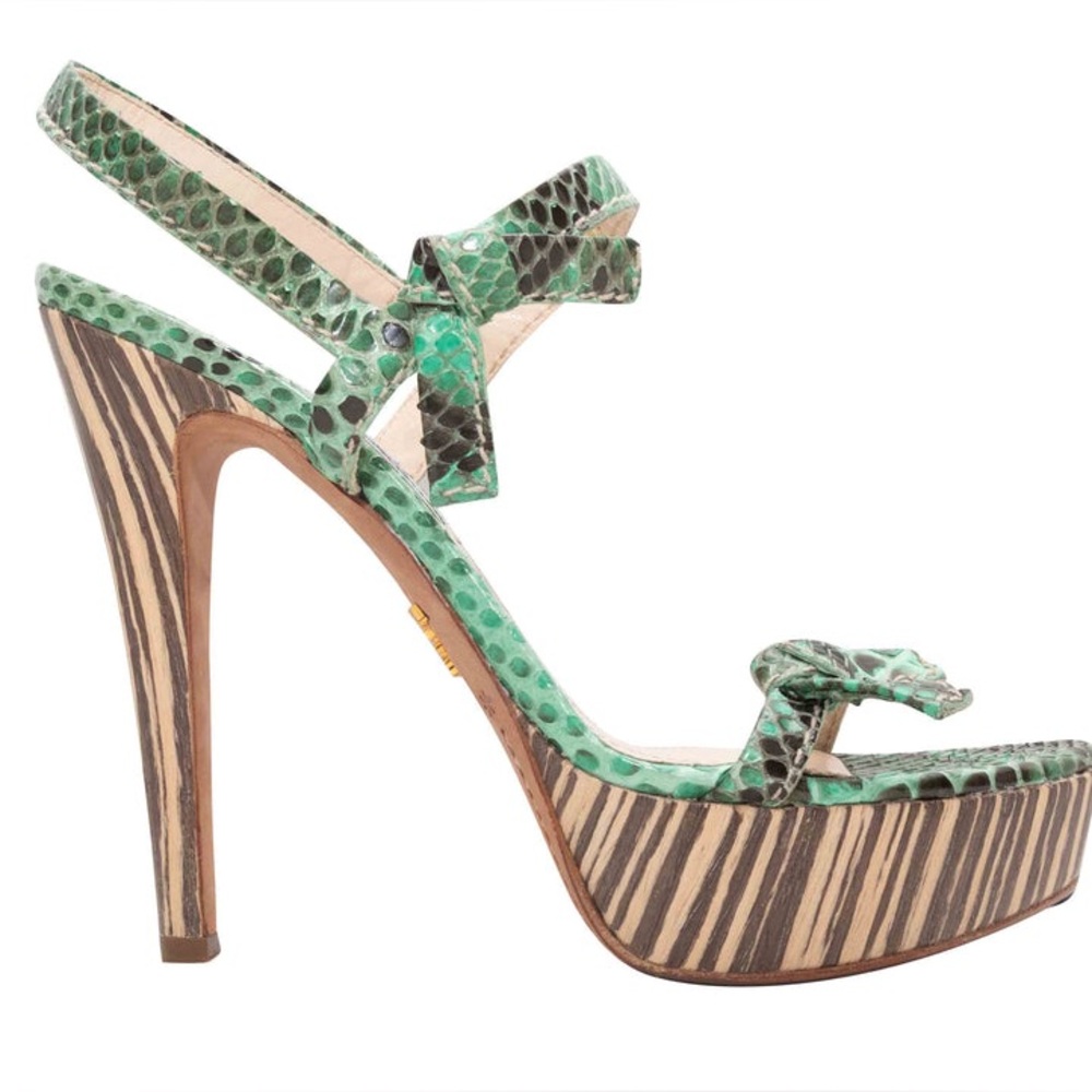 PRADA SNAKESKIN PLATFORM HEELED SANDALS SIZE 38